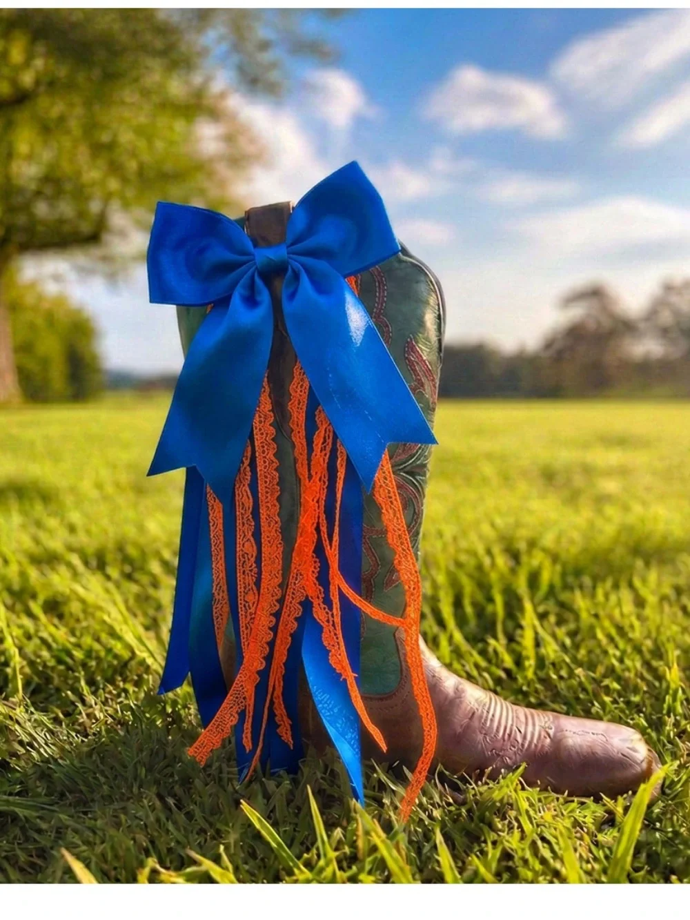 SEC Orange and White Ribbon Boot Bow - custom